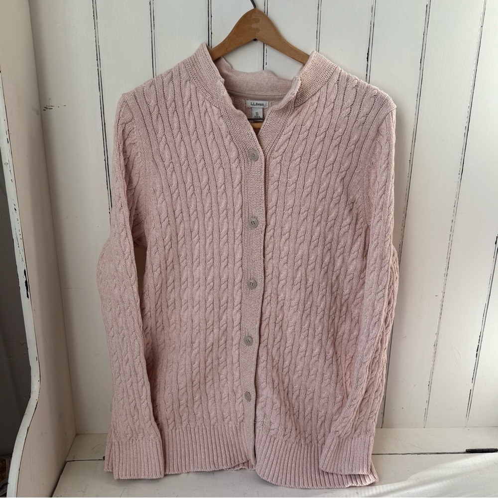 L.L.Bean Baby Pink Cable Knit Cardigan Sweater